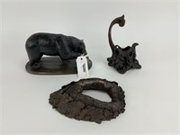 Black Bear Sculpture & 2 Wooden Accessories