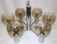 Chrome 6-Light Chandelier w/ Smokey Glass Globes