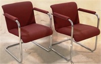 Pair Chrome arm chairs w/ burgundy upholstery