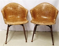 Pair swivel fiberglass shell arm chairs