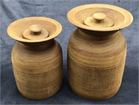 Wooden Lidded Storage Jars