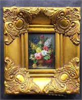 Framed Miniature Floral Oil Painting