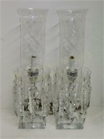 Pr of Cut Glass Hurricane Lamps 19 1/4"T