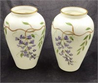 Pair Hand Painted Bristol Glass Vases