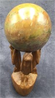 Marble Sphere with Carved Wooden Stand