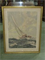 Sailing Ship Print. 31 3/4" x 25" Frame. Water
