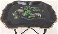 Vintage Tole Tray on Folding Metal Stand