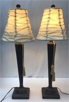 Pair Wood Buffet Lamps with Shades