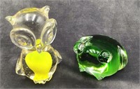 Glass Art Owl and Frog