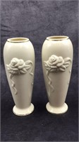 Pair Vintage Lenox Rose Vases - 7.5" ea