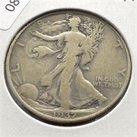 1937 WALKING HALF DOLLAR  F