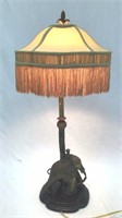 Brass Elephant Lamp with Tasseled Shade