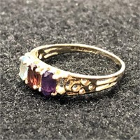 10K GOLD MULTI COLOR RING AQUAMARINE GARNET SIZE 6