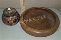 Mosaic Jar and 9in Wood Bowl