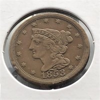 1853 HALF CENT  XF