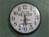 Petter Blue Book & Good Year Adv. Clock. Cracked