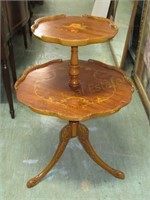 Carved & Inlaid French Tier Table. 33"T x 22