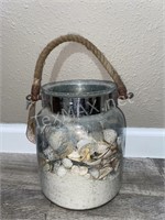 Glass Jar with Rope Handle Filled with Sand/Shells