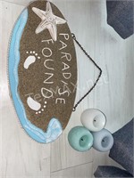 Paradise Hanging Sign and (3) Candles