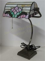Desk Lamp with Leaded Stained Glass Shade 19"T