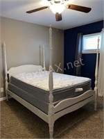 Full Size White Canopy Bed and Mattress