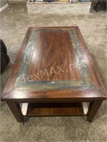 Large Wooden Stone Top Center Table, 50 IN