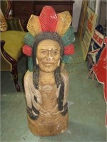 Carved Wood Indian Figure 37"T