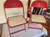 2 Vintage Steel Red Kids Folding Chairs
