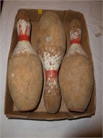 Set 3 Old Antique Wooden Bowling Pins
