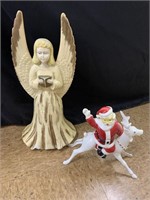 Vintage Plastic Angel & Santa on Reindeer.