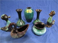 Pottery collection - 4 vases, 2 ducks & swan