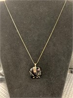 14k Gold Onyx Elephant Necklace.