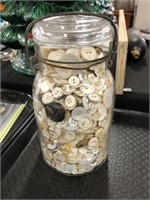 Vintage Clear Atlas Mason Jar w/ Buttons.