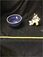 Small Blue Crock & Ceramic Figurine