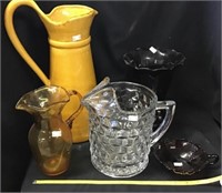 Pitchers, Vase Assortment & Dish With Handle
