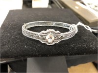 Victorian White Filigree  Bracelet w Diamond Stone