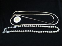 2 necklaces - 17" faux pearl & gold tone chain
