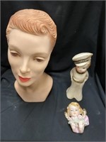 Chalk Ware Sailor, Wall Vase, Head Mannequin With