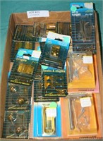 FLAT BOX OF BRASS HINGES AND HOOKS