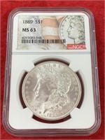 Morgan silver dollar, MS 63, 1889 by NGC