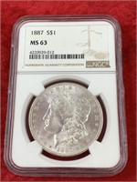 Morgan silver dollar, MS 63, 1887 by NGC