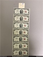 7 pcs $2.00 notes series 1953