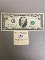 $10.00 rederm reserve note interesting serial  #