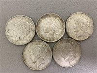 5 pcs 1924, 25, 1926P, 26-D, 26-S peace dollars