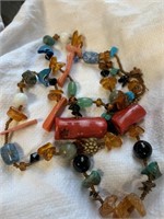 Amber, Turquoise, Lapis & Coral Bead Necklace