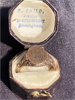 1920s monogram ring in a original leather