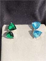 Two pair of pierced earrings - one green and light