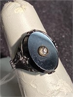 Vintage ring with onyx and rhinestone. Sterling