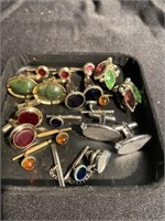 Vintage cufflinks and studs plus pair of clip on