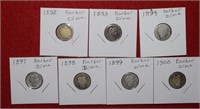 (7) Barber Dimes 1892 to 1900 Mix